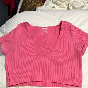 Garage Pink Ribbed Short Sleeve Crop T-Shirt